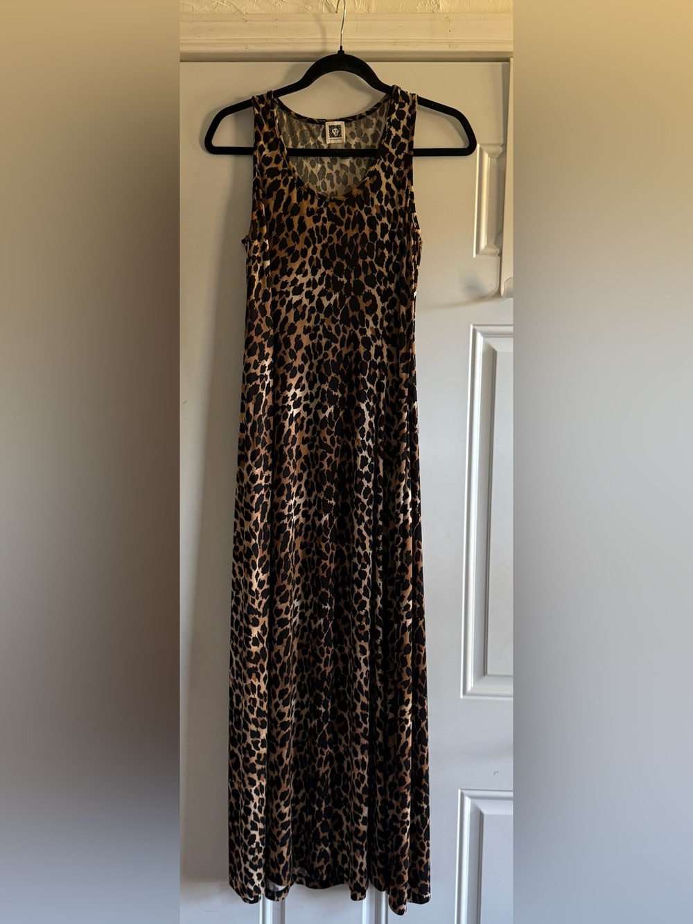 Anne Klein Leopard Print Maxi Dress in Brown and Black